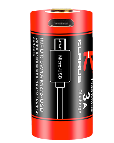 KLARUS: 16340 Rechargeable Battery 16GT-70UR, 700mAh, USB