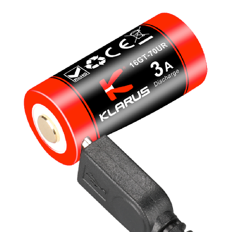 KLARUS: 16340 Rechargeable Battery 16GT-70UR, 700mAh, USB