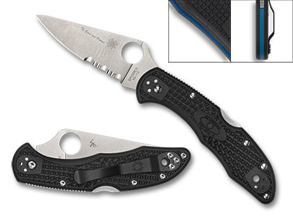 Spyderco DELICA 4 Lightweight Thin Blue Line - bord combiné C11FBKBL