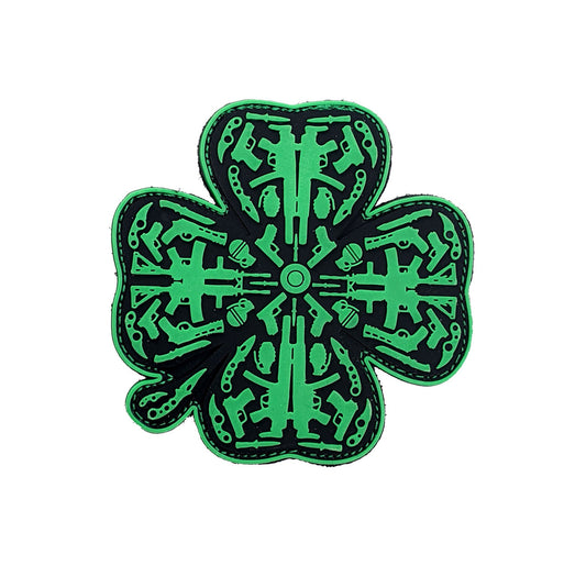 PVC Morale Patch - Lucky Cloverleaf - 3.5" x 3.5" Glow in the Dark