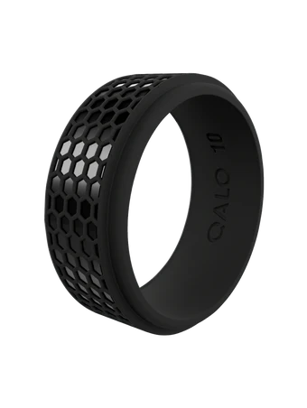 Qalo-Men's Black Hex Silicone Ring